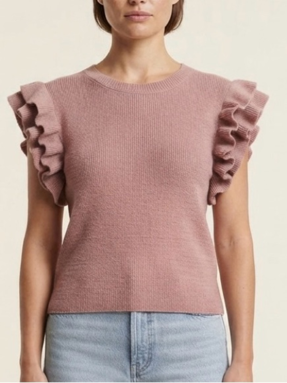 John + Jenn Pink Ruffle Sleeve Knit Top Size M